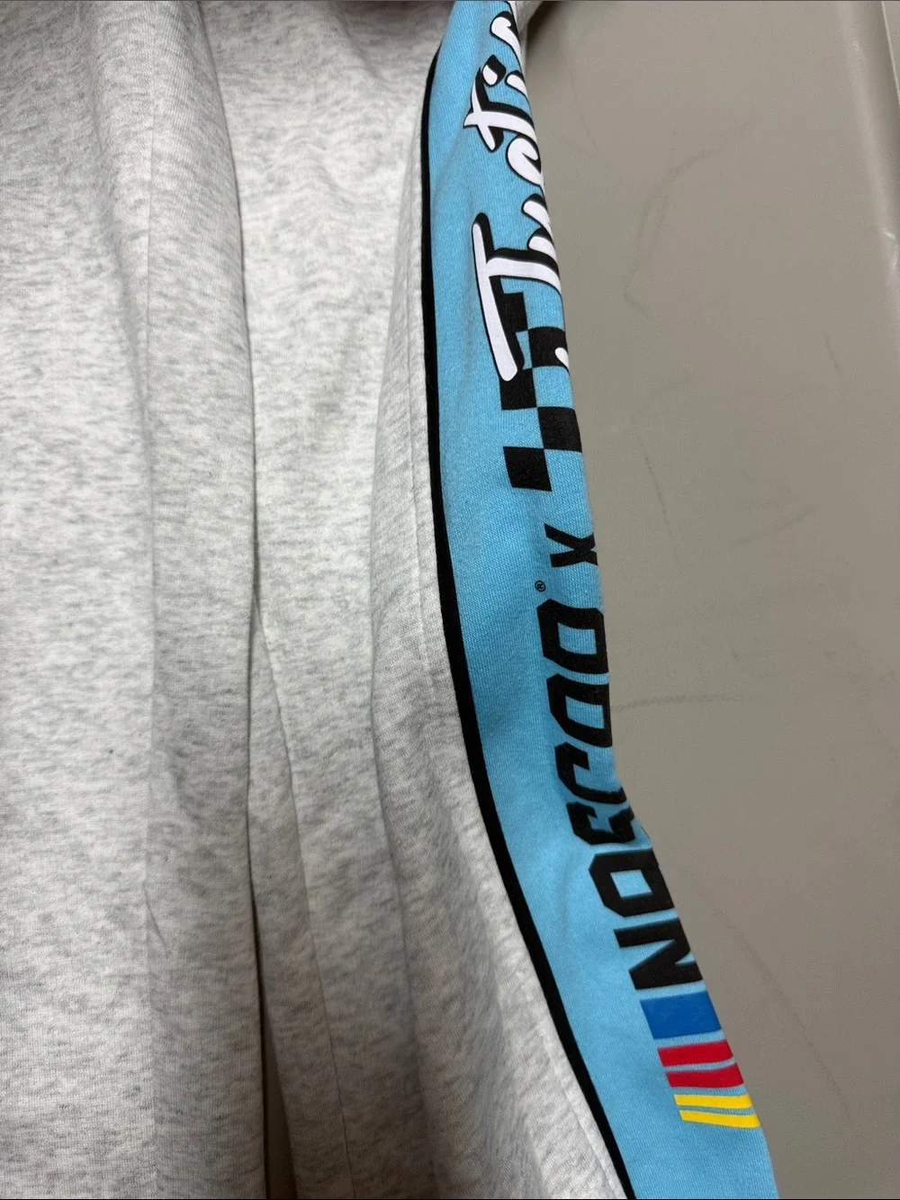 Justice Light Gray Sweatpants with Light Blue Side Panels large 12/14 NASCAR